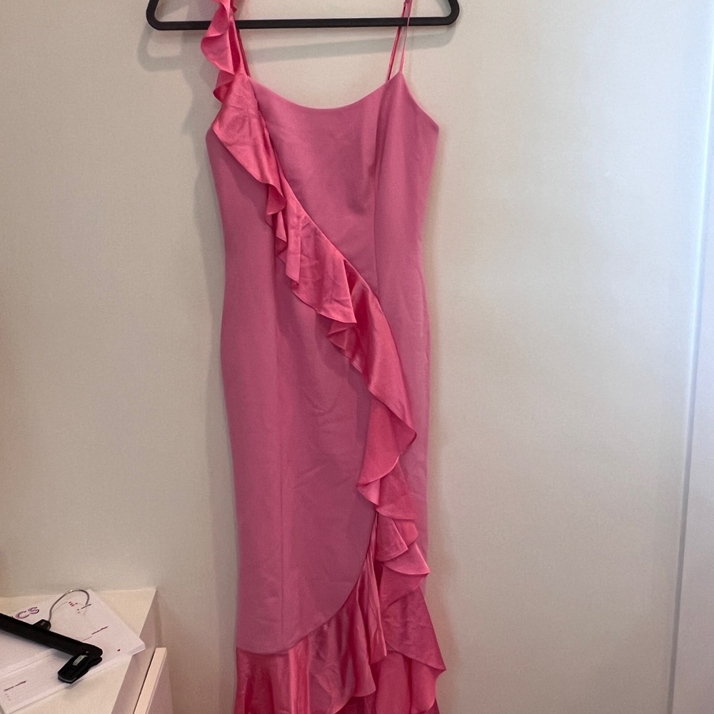 Cinq a Sept Pink Silk Ruffle Midi Dress Size 4